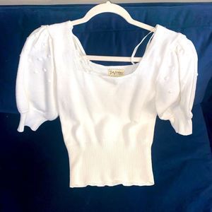 White lily white puff sleeve sweater top size small